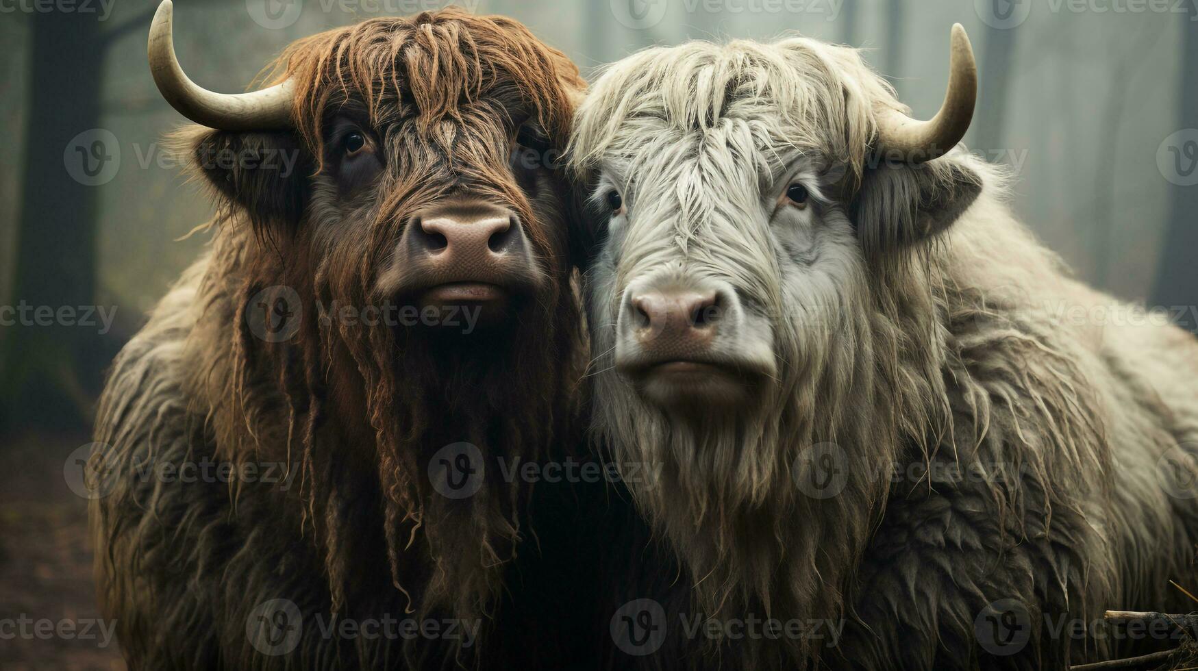 photo of heart-melting two Yaks with an emphasis on expression of love. Generative AI