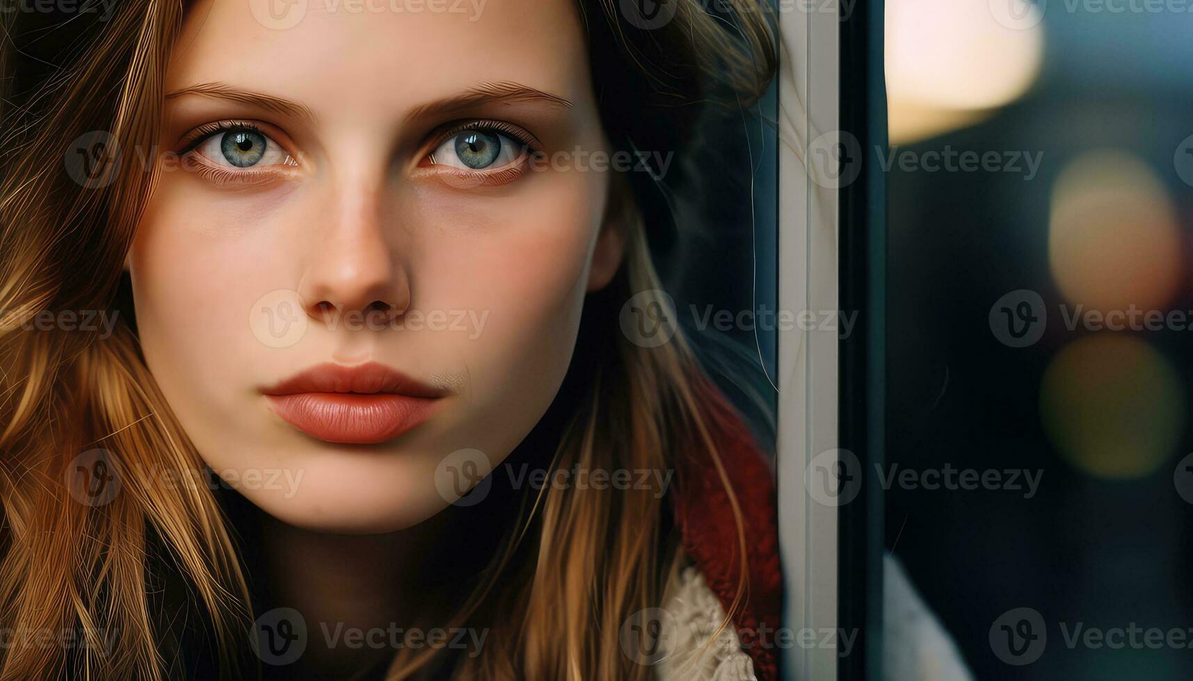 Intense Young Girl's Gaze in Close-Up View AI generated photo