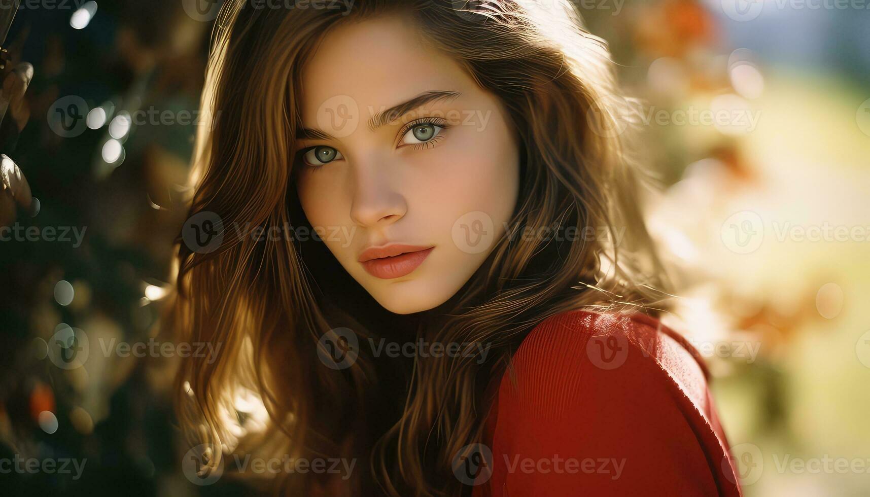 Intense Young Girl's Gaze in Close-Up View AI generated photo