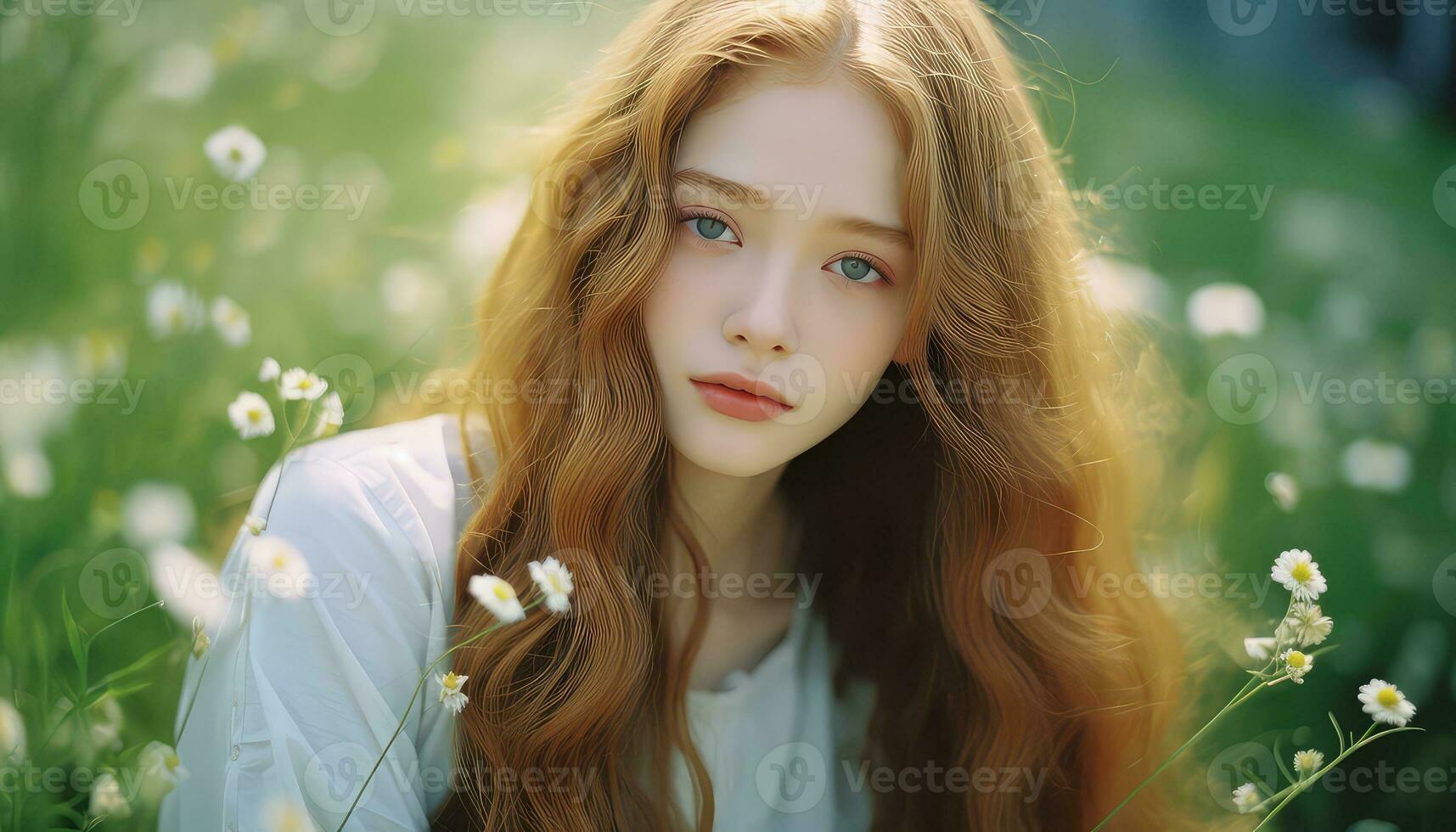 Intense Young Girl's Gaze in Close-Up View AI generated photo