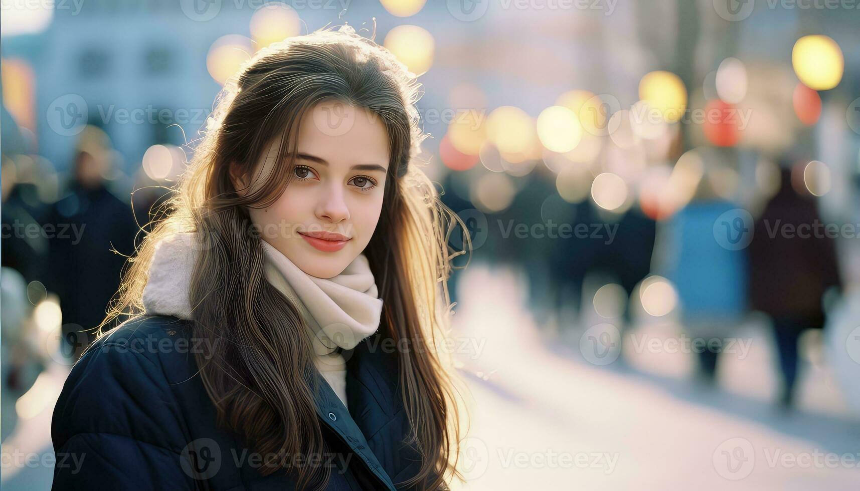 Intense Young Girl's Gaze in Close-Up View AI generated photo