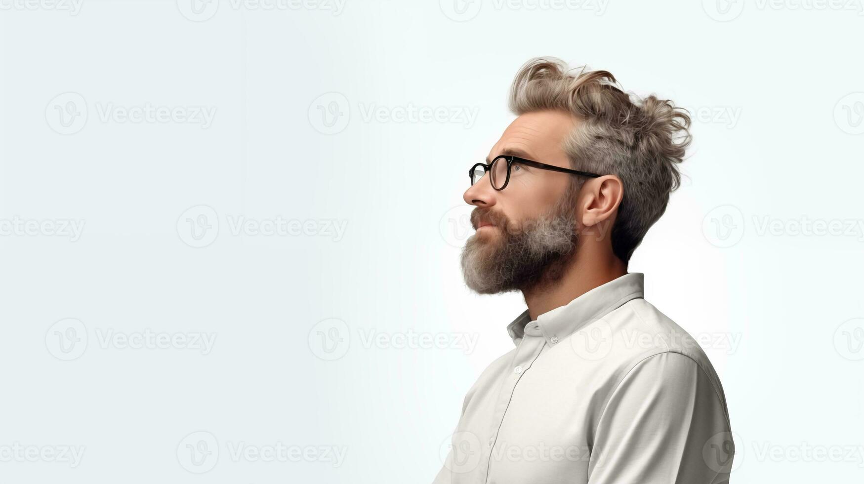 A German male architect looks to the left in a thinking pose AI generated photo