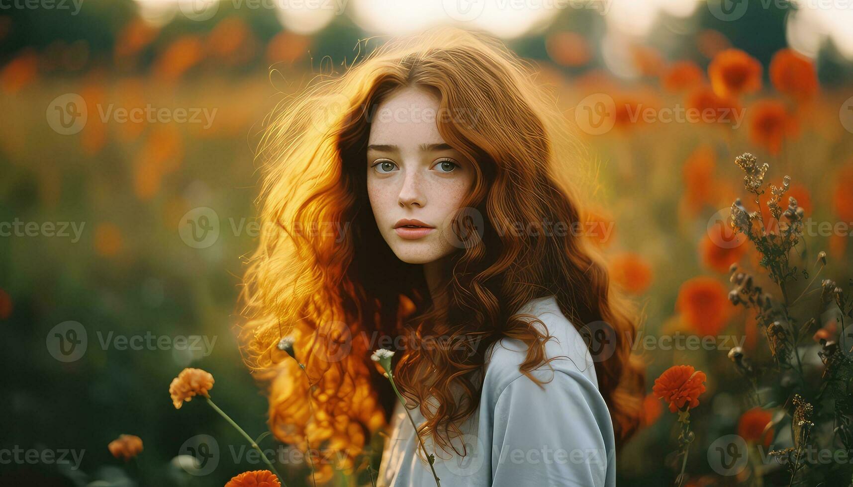 Intense Young Girl's Gaze in Close-Up View AI generated photo