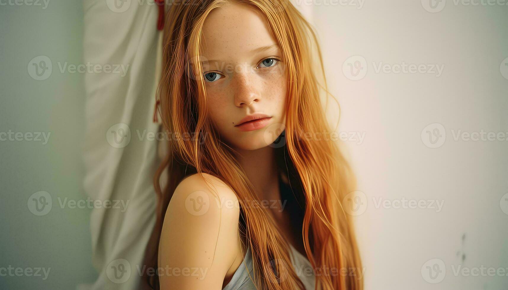 Youthful Intensity Close-Up Staring of a Girl AI generated photo