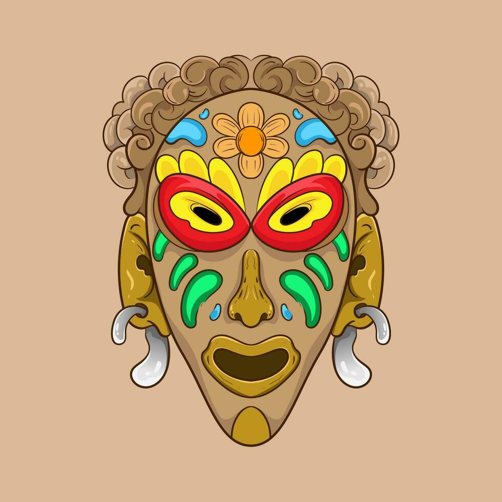 african ethnic tribal ritual masks of different shape isolated on white background vector illustration.