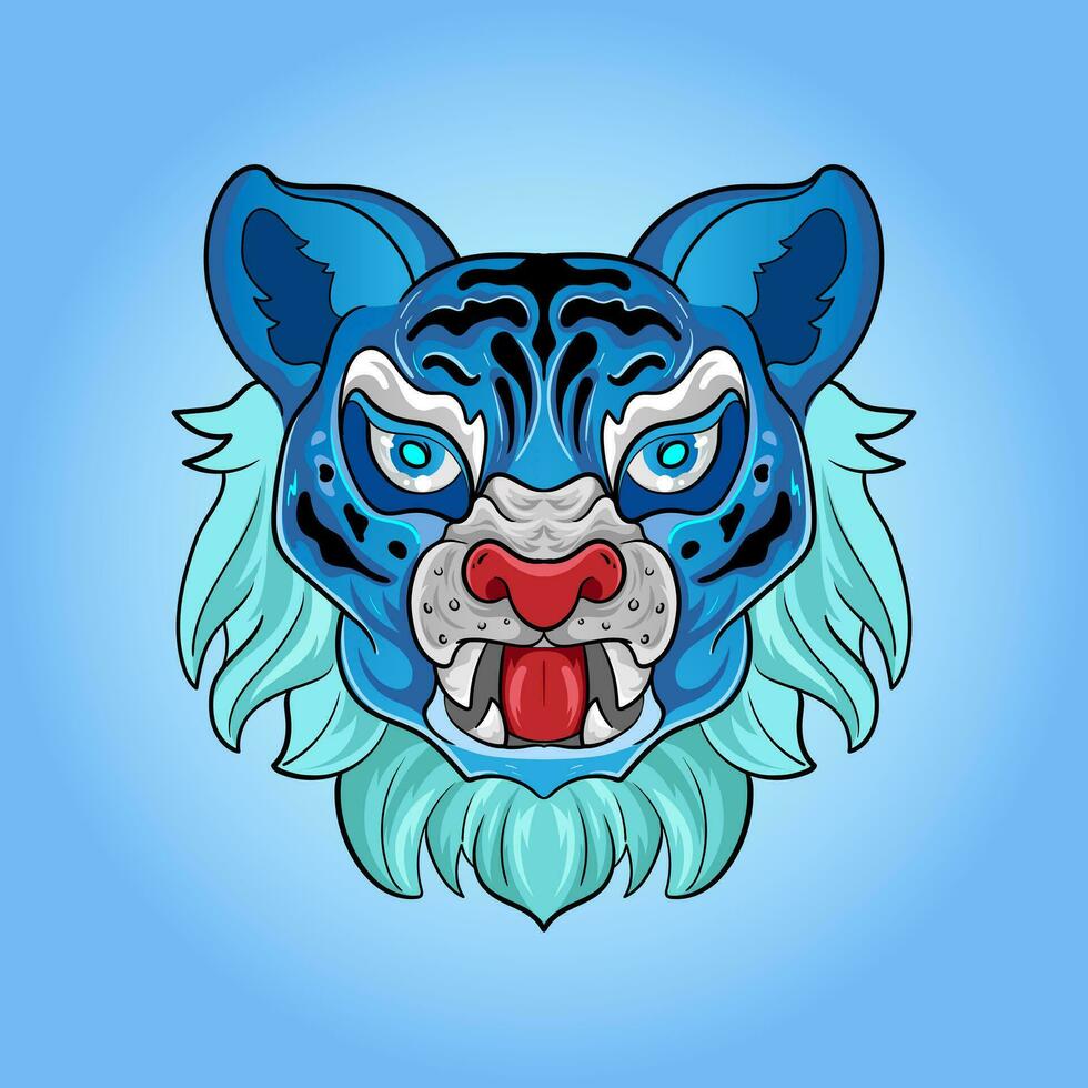 Tiger heads set. Vector cartoon comic doodle illustration, mascot, character, icon, logo of leopard animal face.Chinese year symbol. Year of tiger. Cartoon mascot. Smiling adorable character.