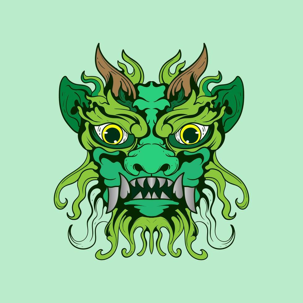 Chinese lion dance head, China Lunar New Year dragon mask. Traditional asian character, costume for holiday celebration, cartoon design element isolated on white background vector