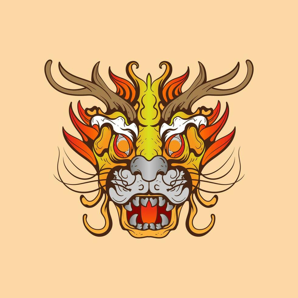 Chinese lion dance head, China Lunar New Year dragon mask. Traditional asian character, costume for holiday celebration, cartoon design element isolated on white background vector