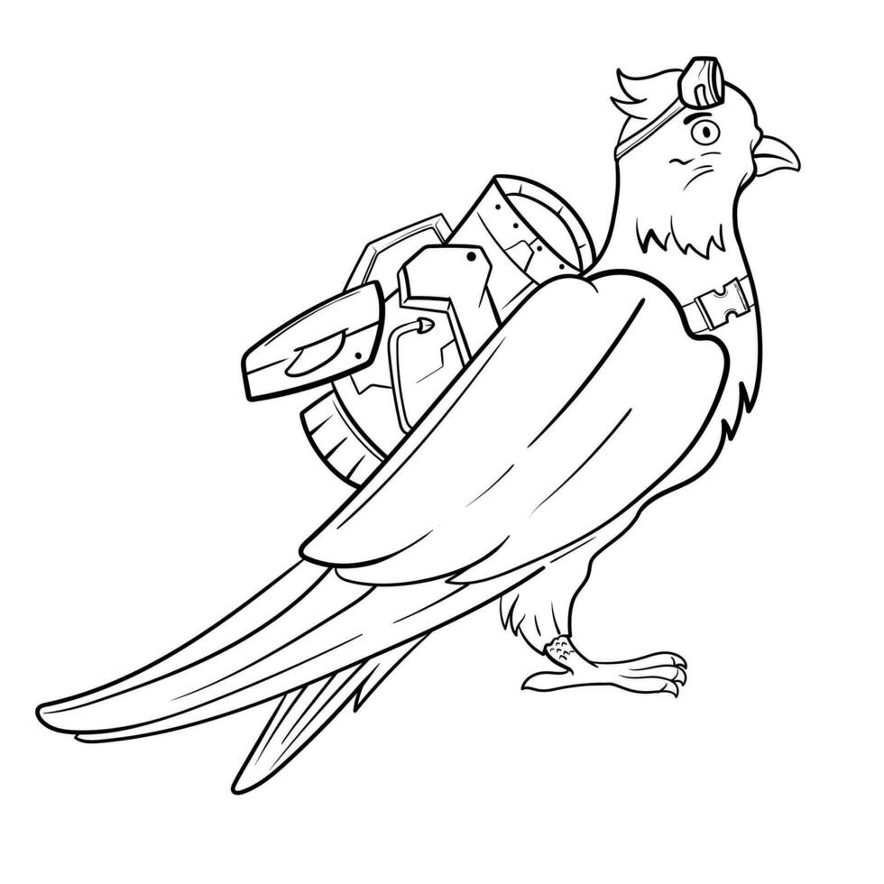 pigeon bird message sender sits on branch coloring page. Black and white vector illustration of nature with cute birds for colouring book