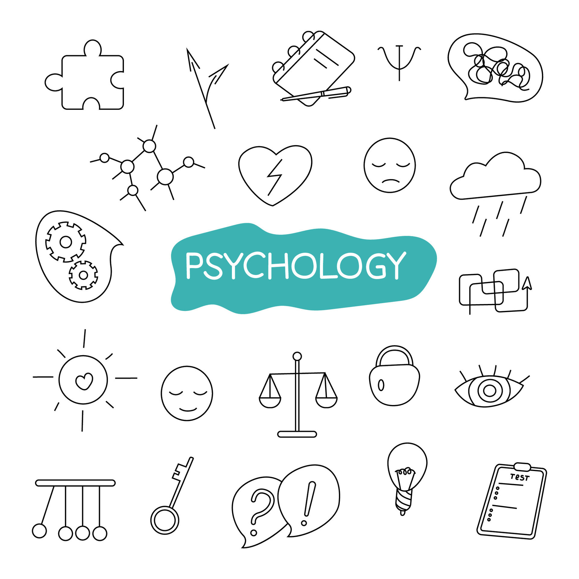 Set of vector illustrations of psychology in doodle style. 34319987