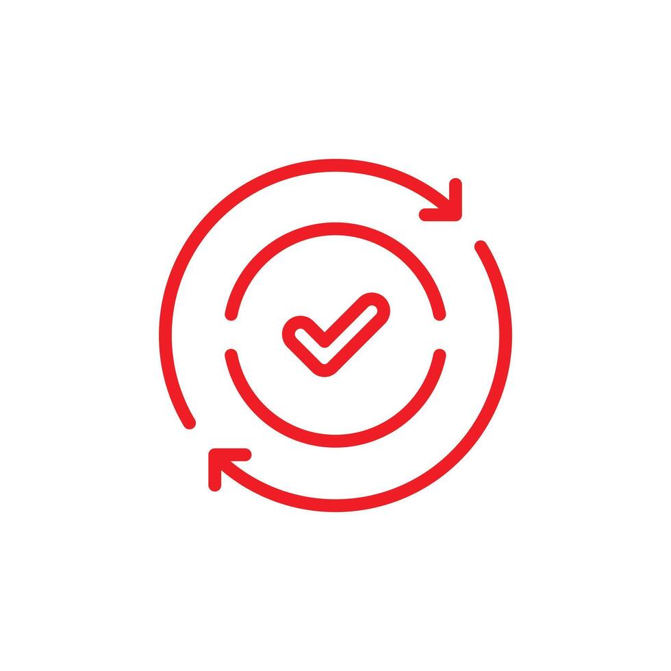 round convenient red line art icon like easy pay or update. concept of replace or swap symbol and quality control. synchronize logotype outline design website element isolated on white background vector