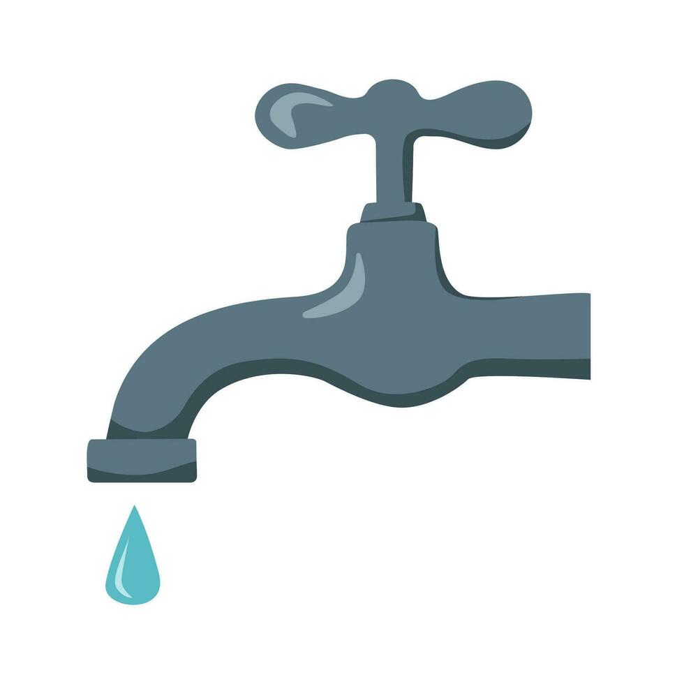 A water tap that is dripping, leaking. flat cartoon style. vector design