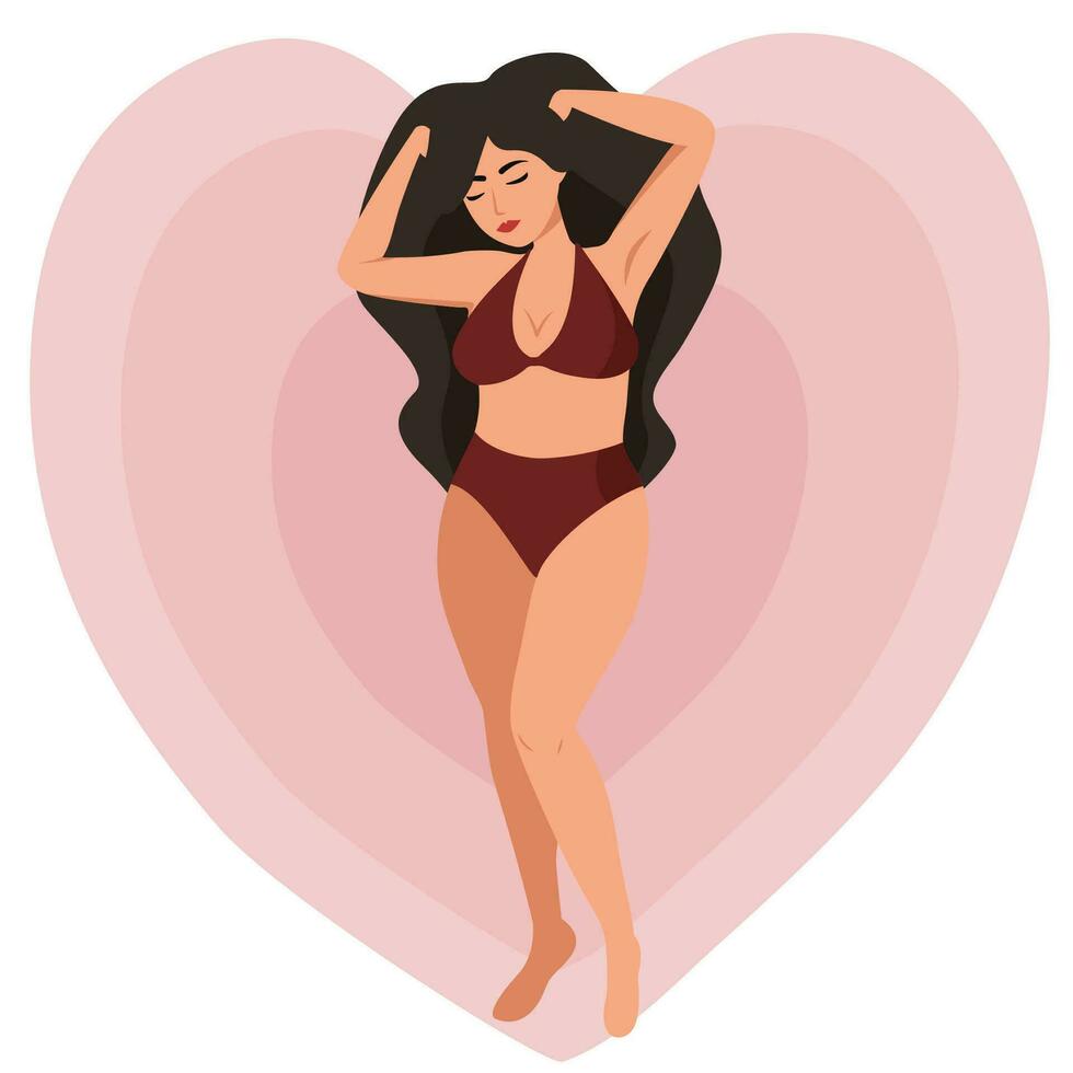 Female body. Body positive. Concept  love yourself and love your body. vector