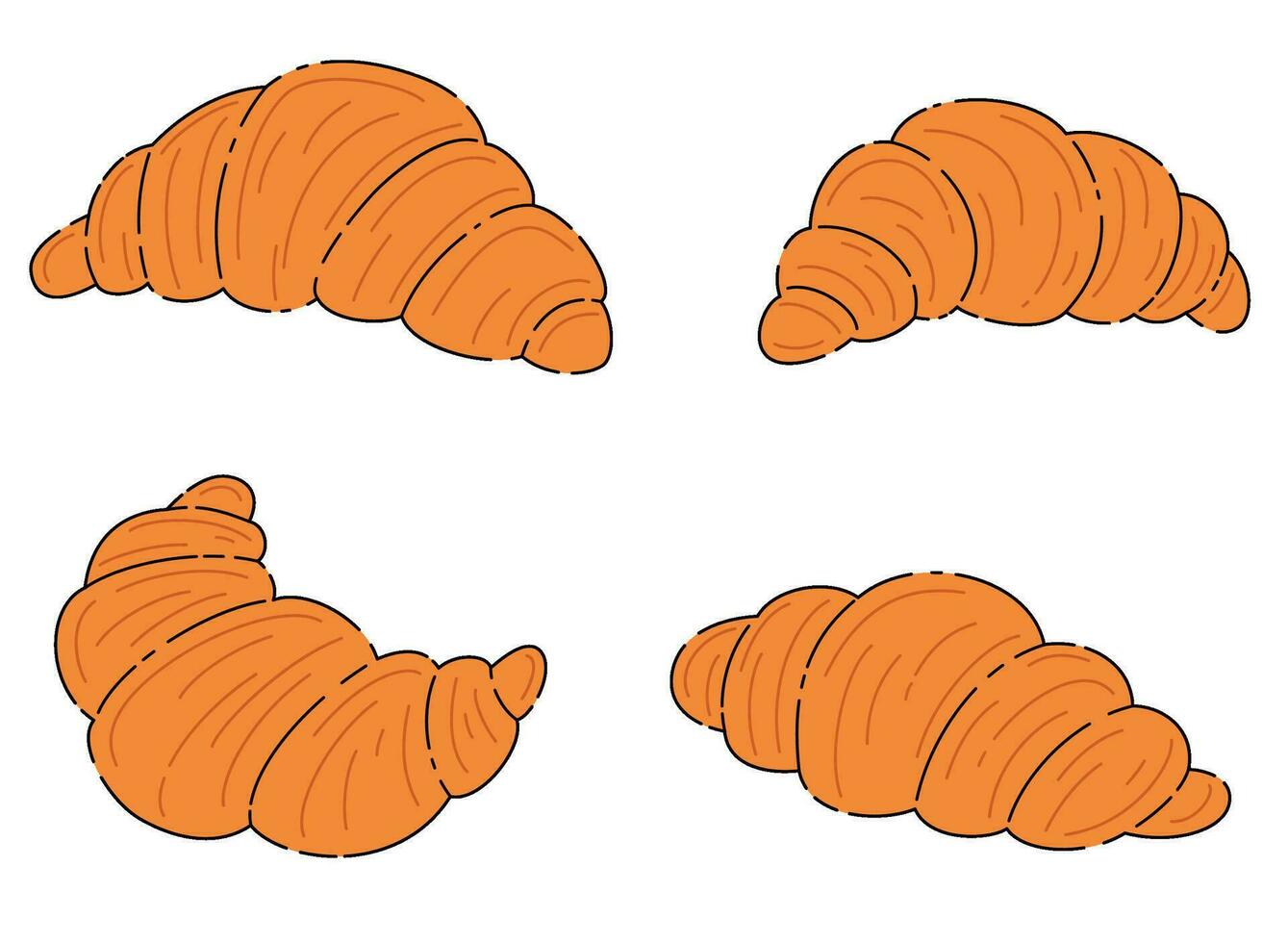 French Set with delicious fresh croissants for breakfast and dessert. bakery vector icon