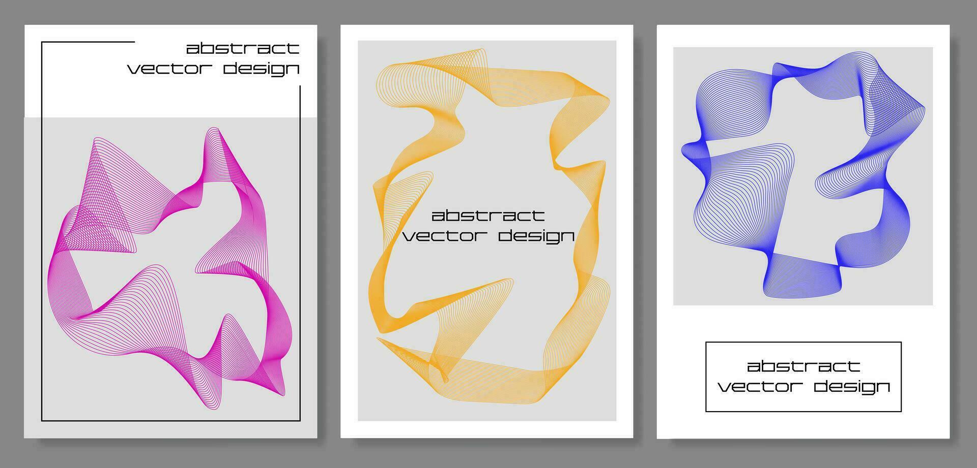 Set abstract minimalist posters with dynamic waves. Minimal futuristic design for flyer, brochure cover, background, wallpaper, typography. Vector illustration