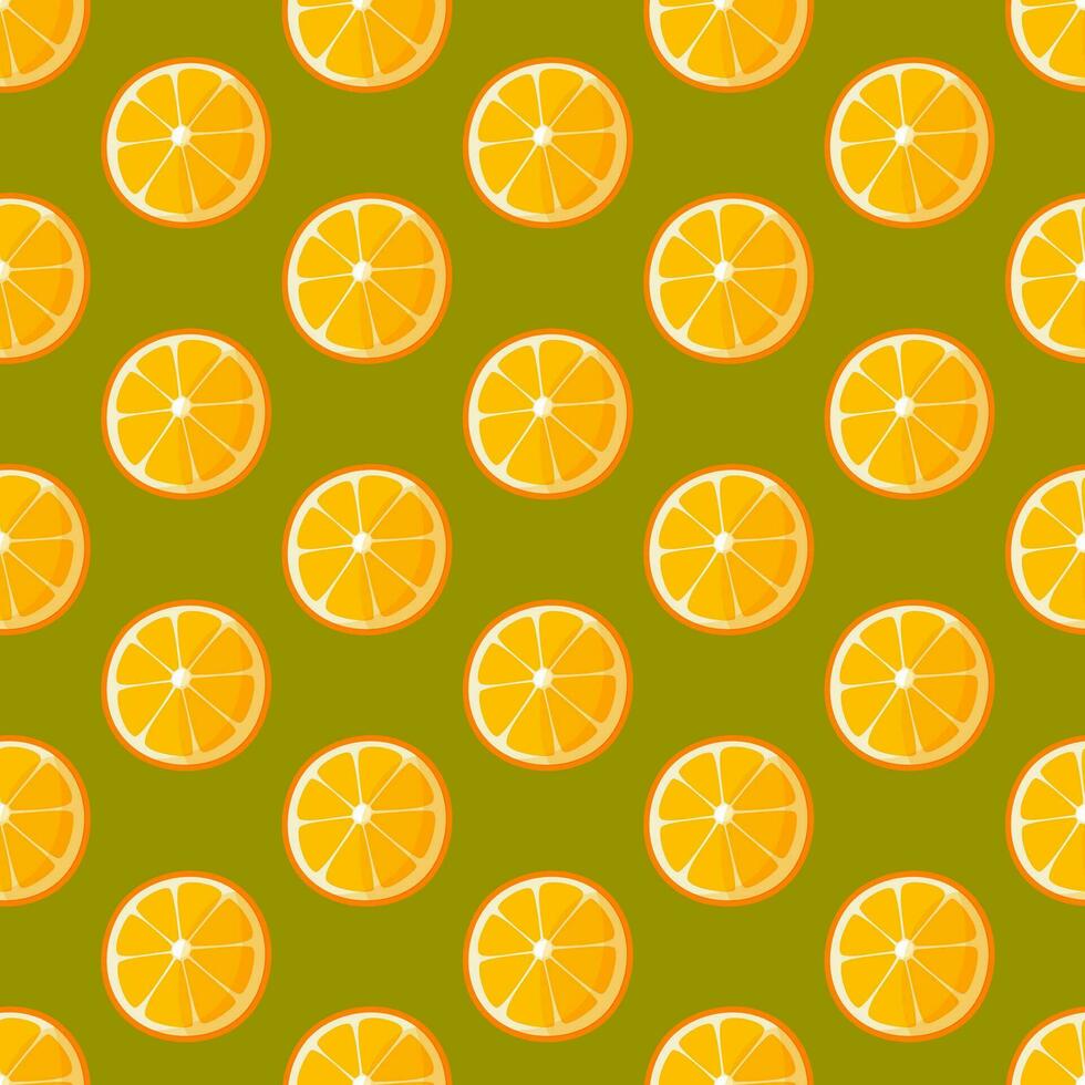 sin costura modelo de redondo idéntico naranja rebanadas con hojas en un verde antecedentes. agrios antecedentes para verano telas, fondos de pantalla, naranja productos carteles, envase papel. vector ilustración.