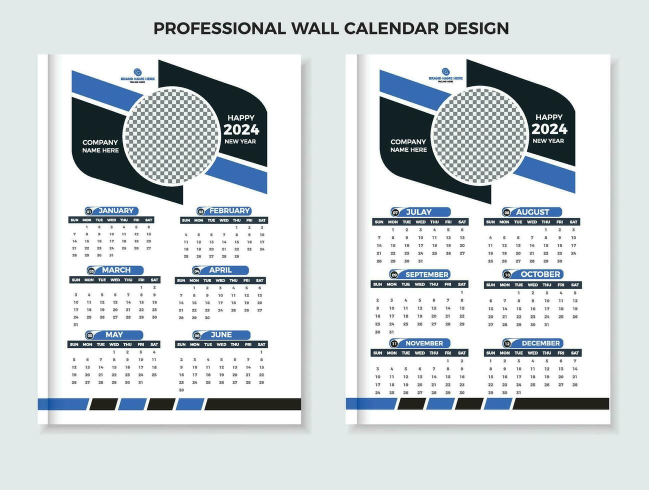Vector 2024 Modern wall calendar design template.