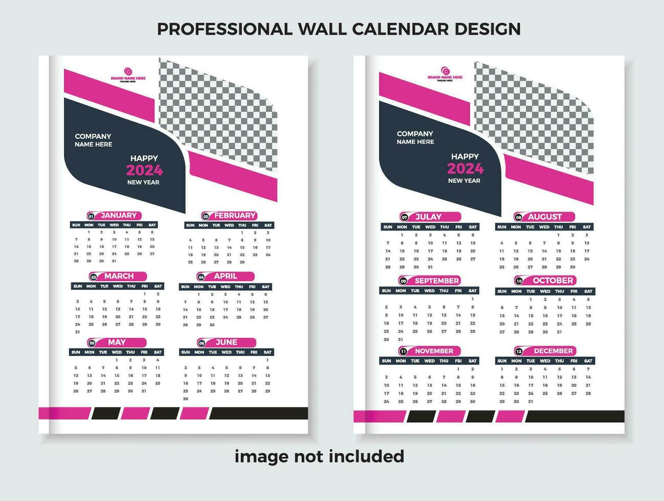 moderno 2024 remolcar página pared calendario diseño plantilla, moderno 12 meses remolcar página calendario vector