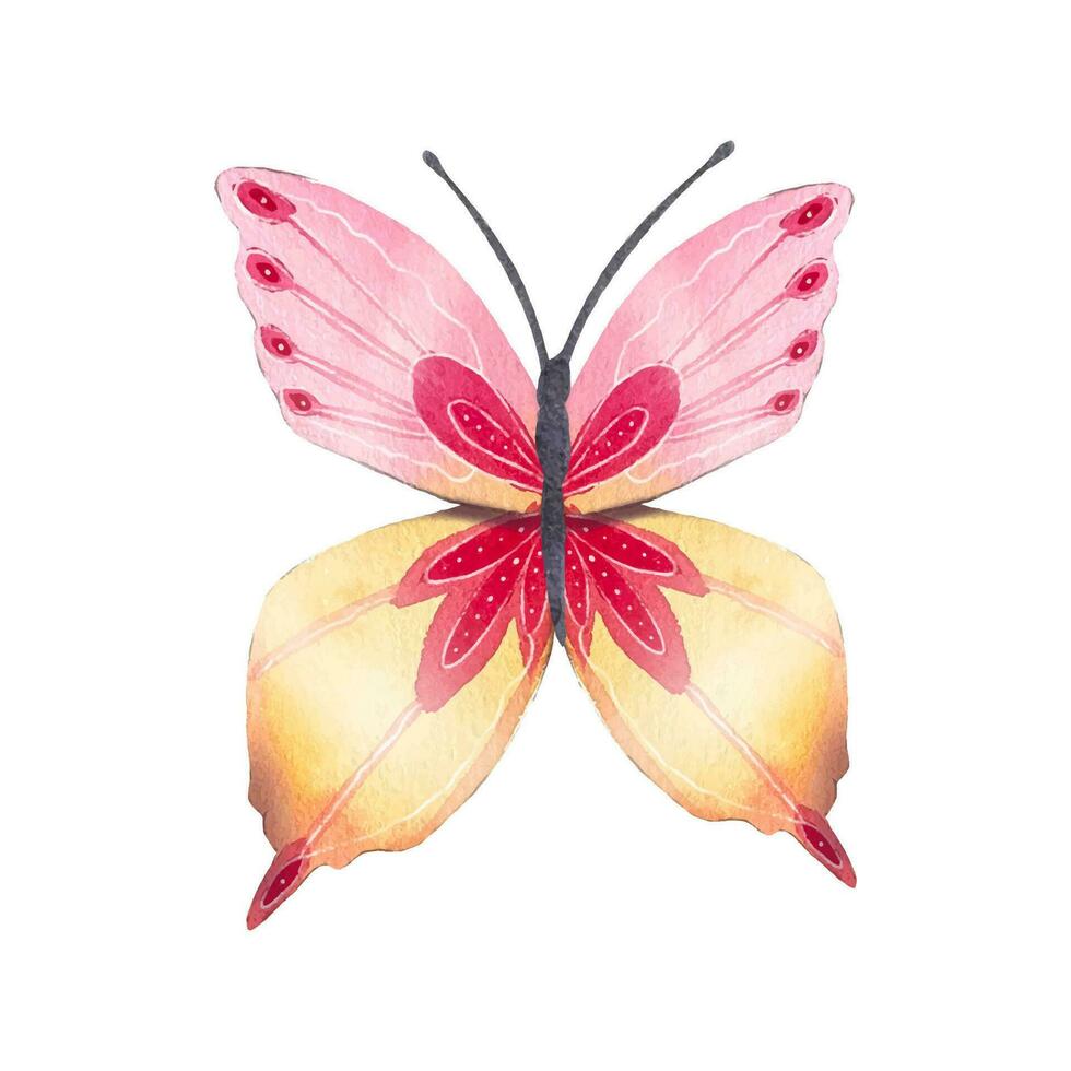 mano dibujado resumen mariposa en rosado y amarillo tonos acuarela vector