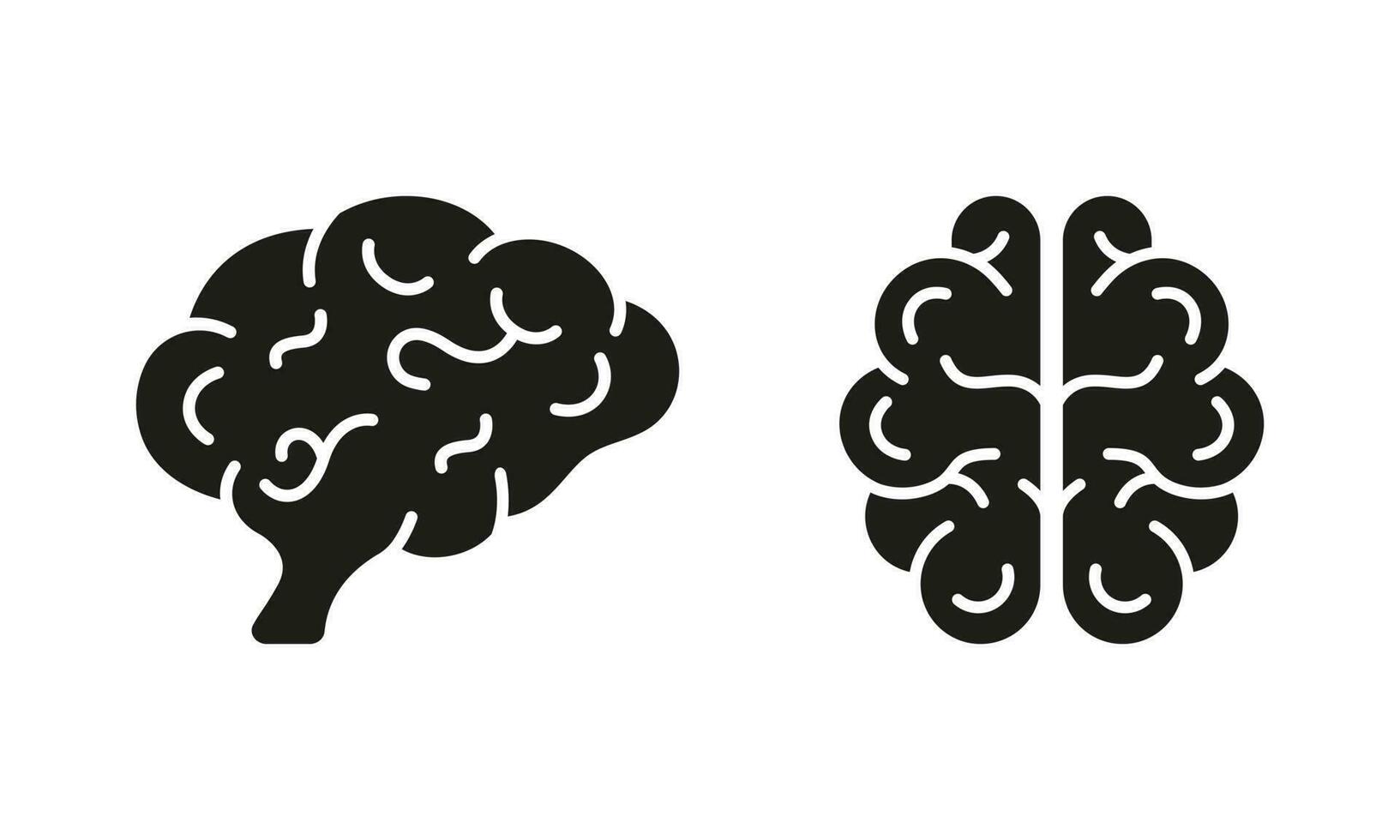 Human Brain Silhouette Icon Set. Brainstorm Solid Symbol. Neurology Pictogram. Knowledge, Memory, Mind, Logic Intelligence Glyph Sign. Human Brain Anatomy. Isolated Vector Illustration.