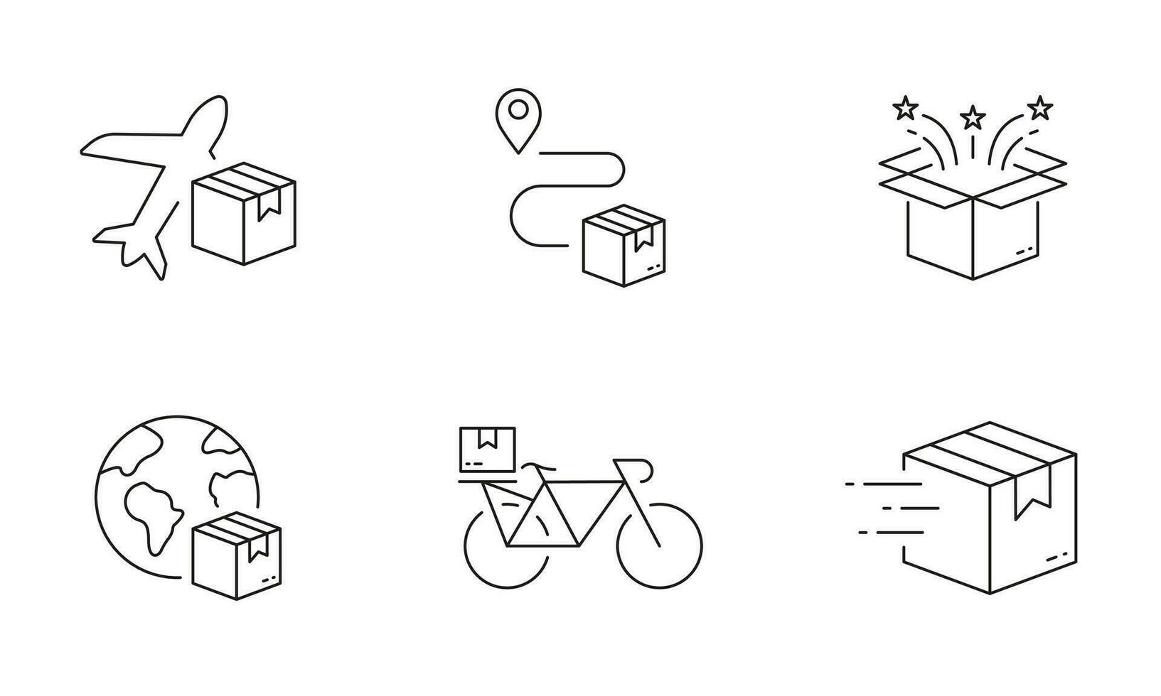 Delivery Service Business Line Icon Set. Fast Global Shipping Outline Symbol. Parcel Box Transportation Linear Pictogram. Order Shipment Sign. Editable Stroke. Isolated Vector Illustration.