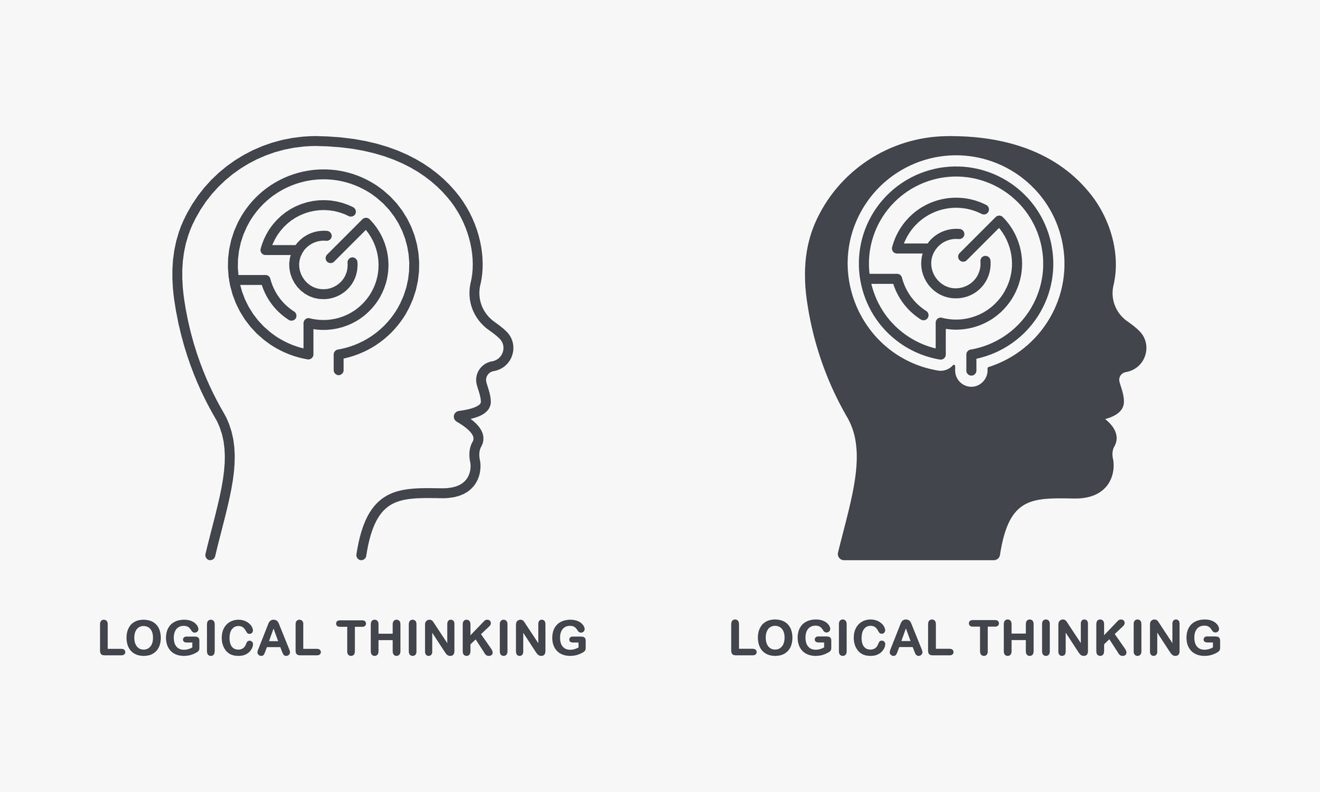 Logical Thinking, Maze in Human Head Silhouette and Line Icon Set