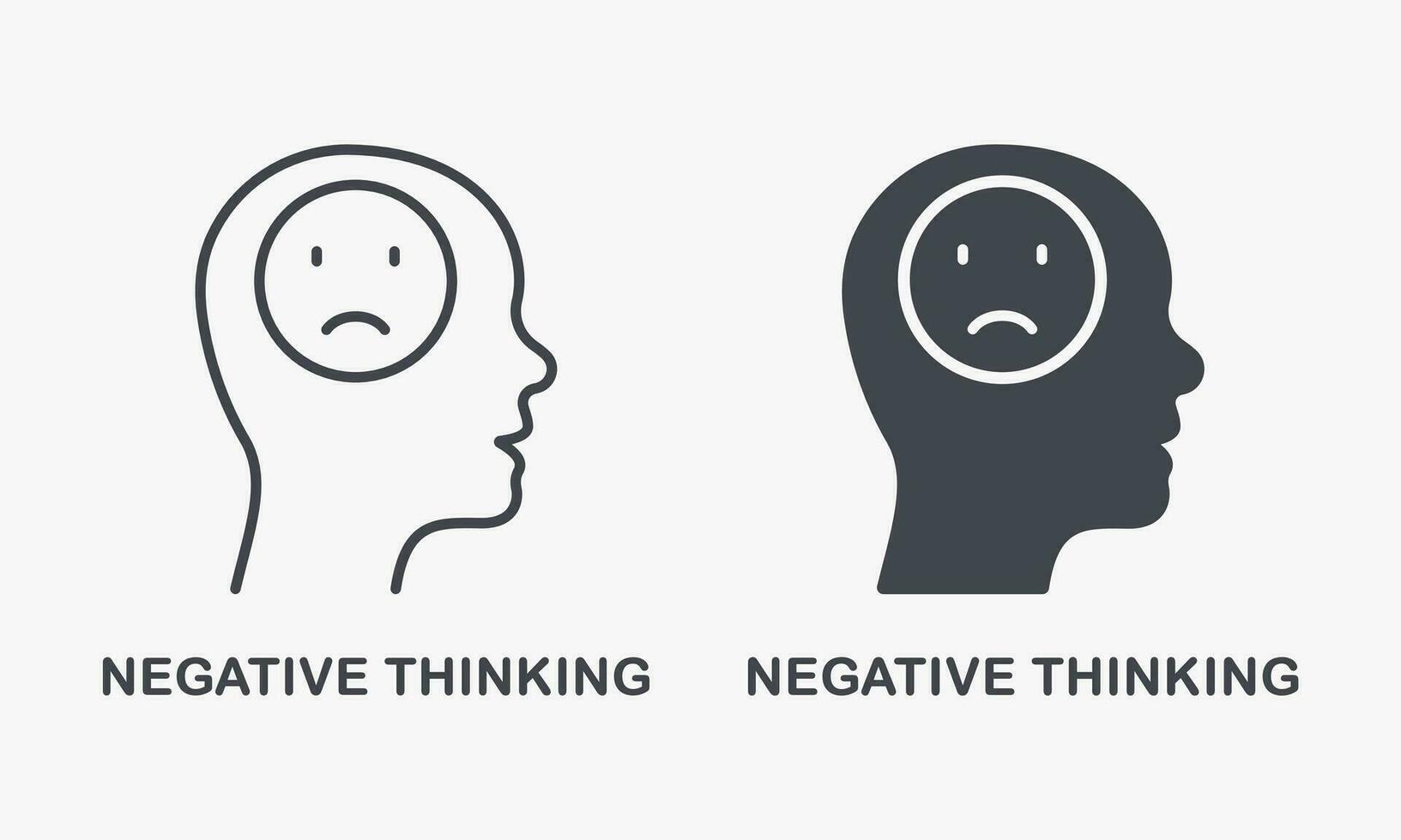 Pessimism, Frustration, Furious Expression Symbol Collection. Negative Thinking Silhouette and Line Icon Set. Mental Disorder, Bad Mood Pictogram. Unhappy, Pessimistic. Isolated Vector Illustration.