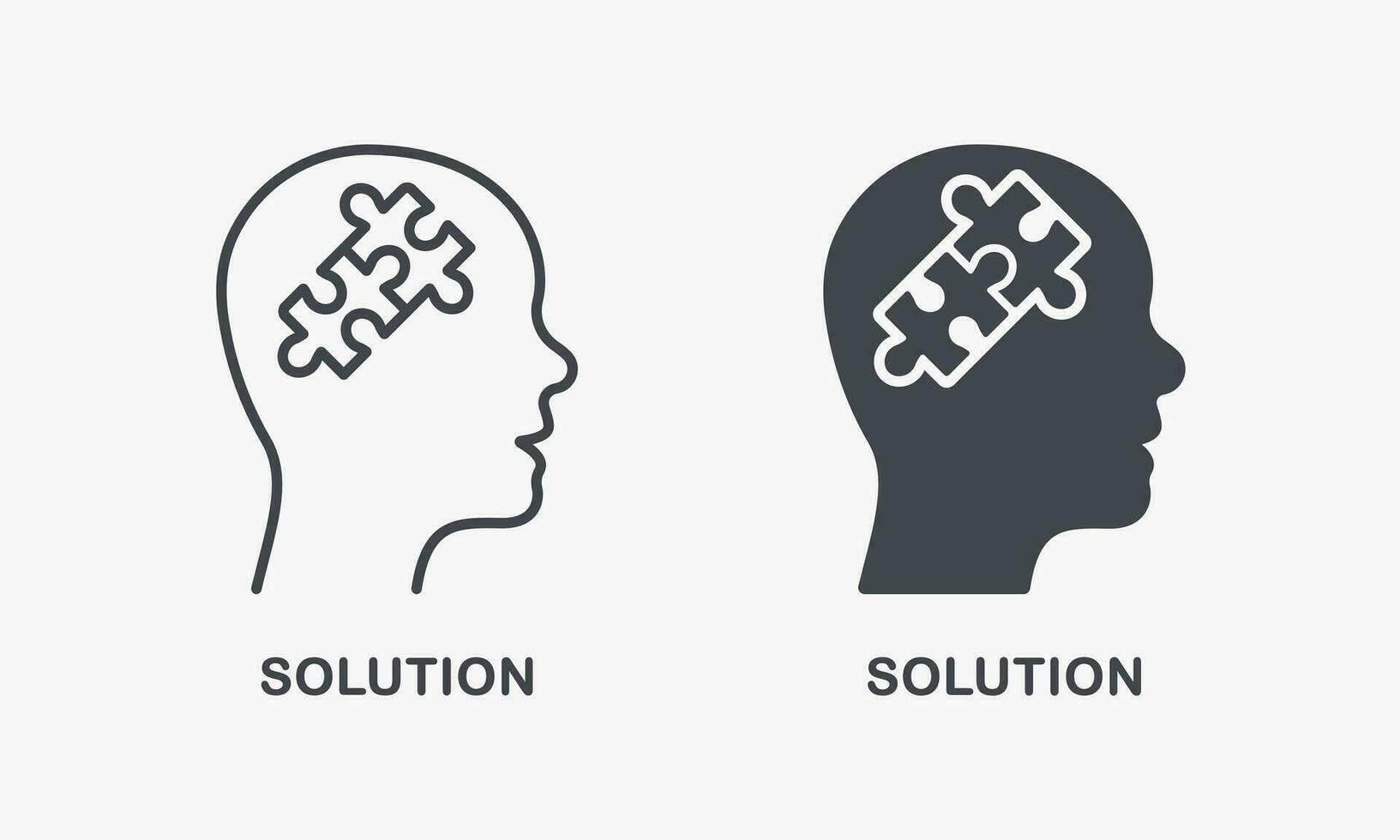 Creative Idea, Person Brain and Jigsaw Pieces Silhouette and Line Icon Set. Puzzle in Human Head Solution Pictogram. Brainstorm Intellectual Process Symbol Collection. Isolated Vector Illustration.