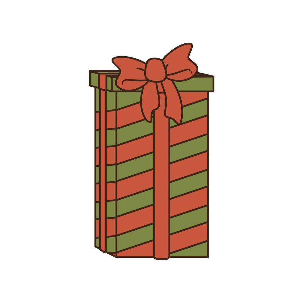vector ilustración de regalo verde caja con rojo cinta y atado arco. aislado objeto. elemento de Navidad, contento nuevo año, cumpleaños y otro festivo eventos