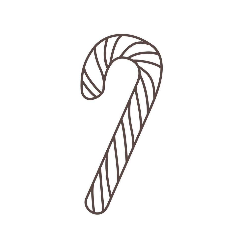 Isolated outline vector candy cane. Christmas element line illustration