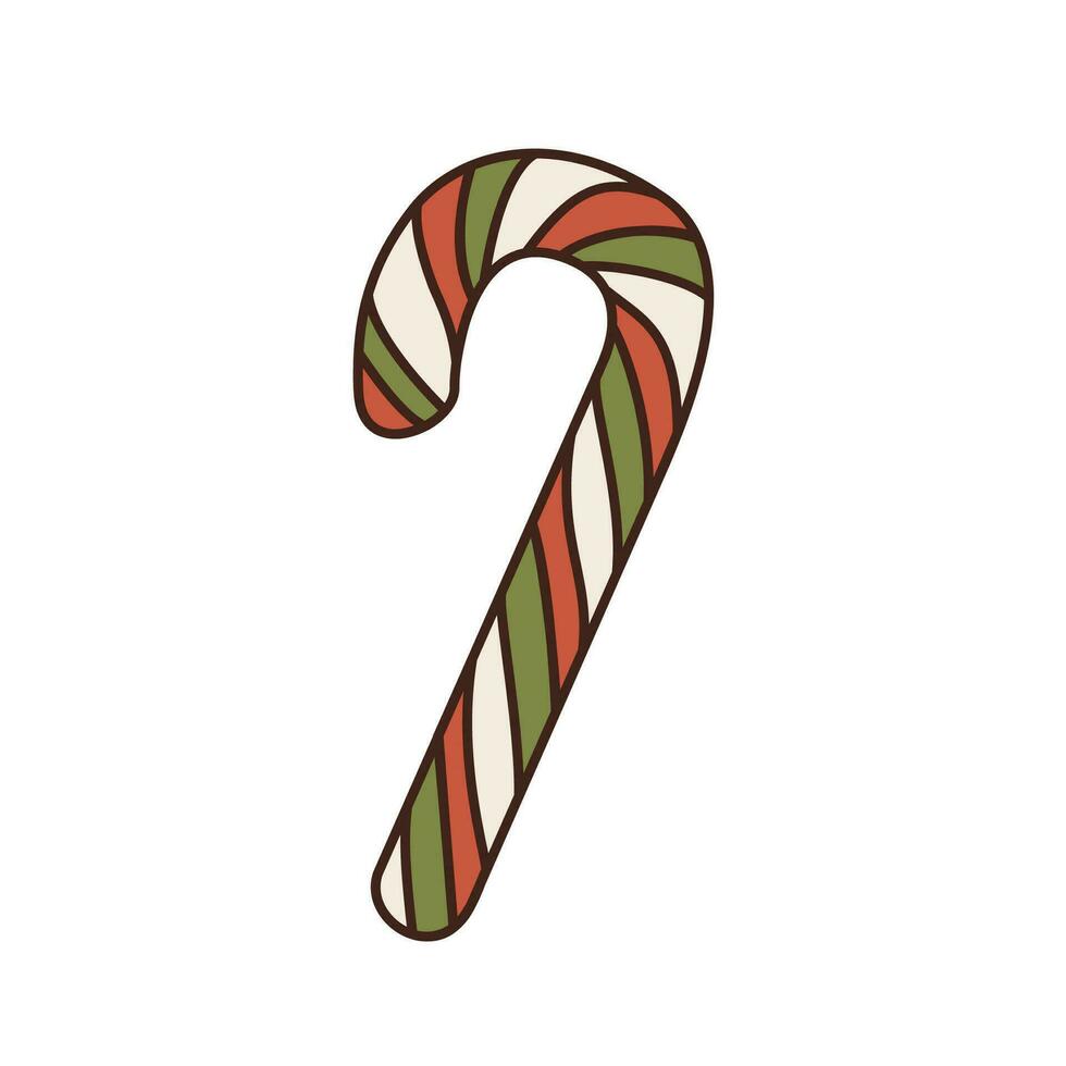 Isolated vector white, red and green candy cane. Christmas element illustration