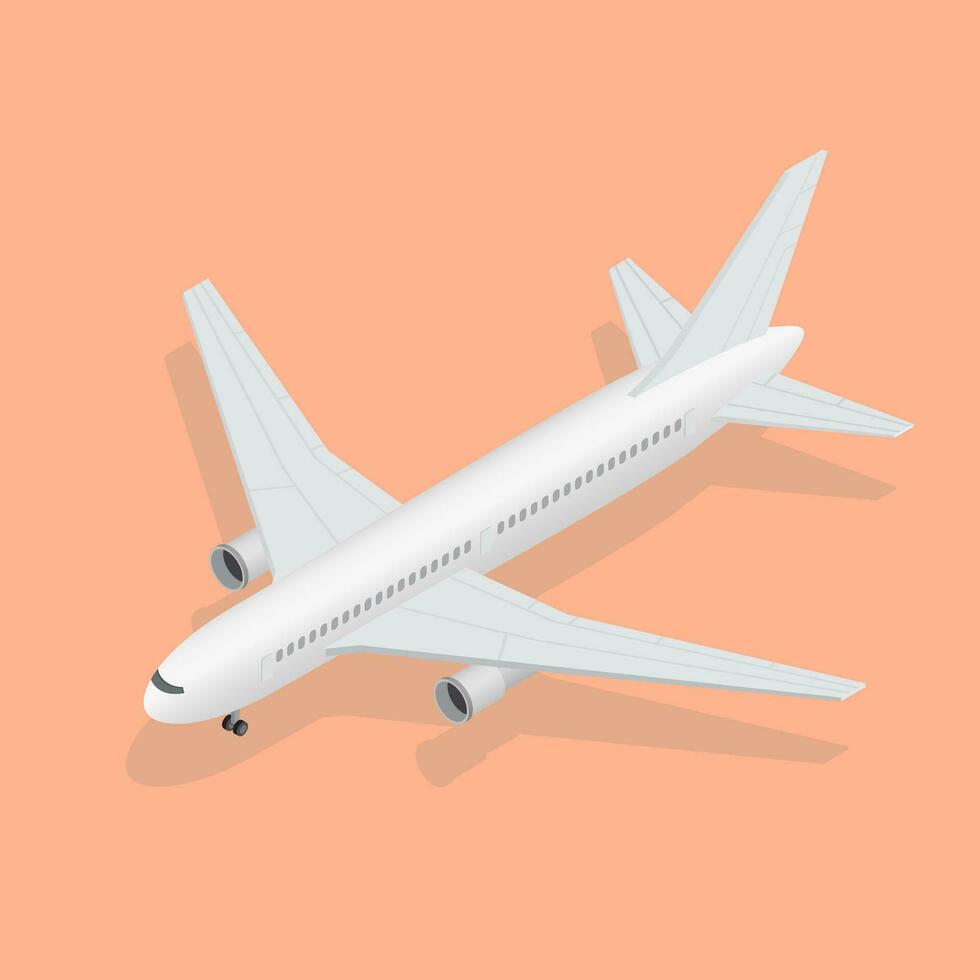 3d isometric plane, high quality transport. Flight of the plane in the sky. Passenger airplane, sunny weather. Color flat icons. Vector illustration