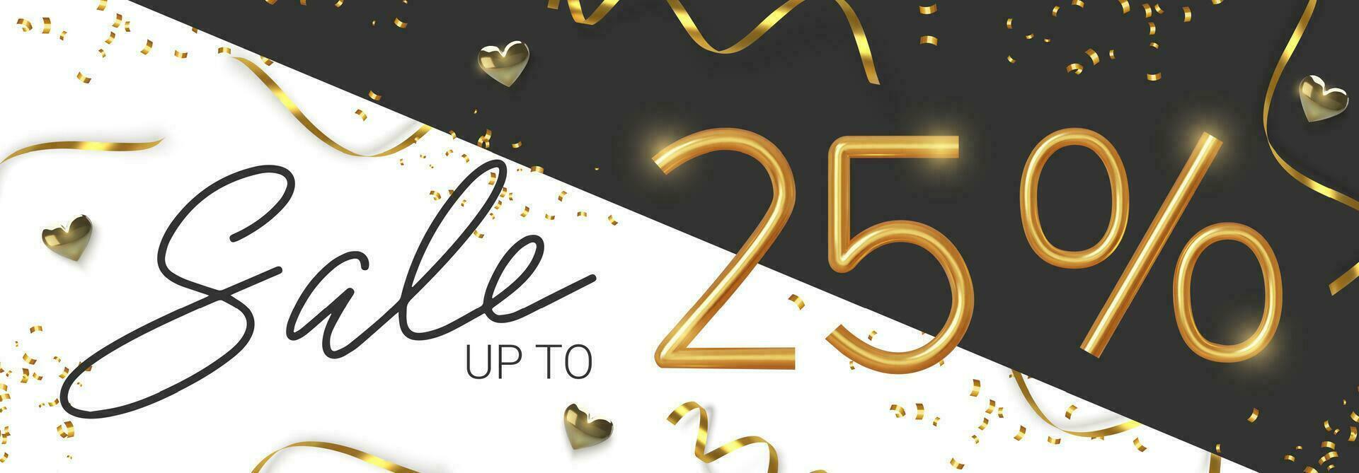 25 off discount promotion sale made of realistic 3d gold number with sepantine and tinsel. Vector