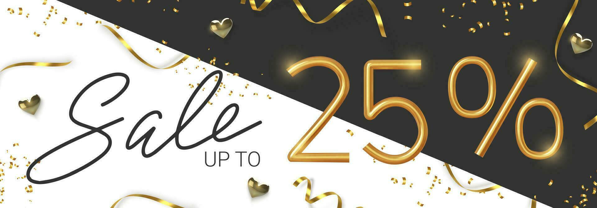 25 off discount promotion sale made of realistic 3d gold number with sepantine and tinsel. Vector