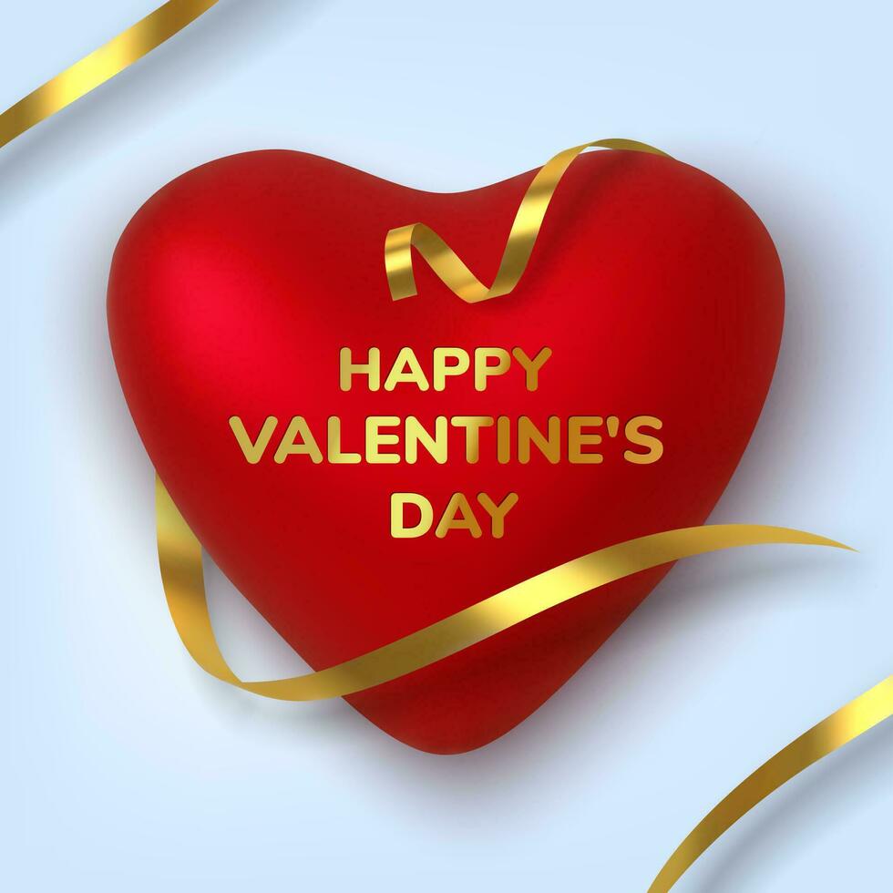 Valentines Day greeting card. Realistic 3d red hearts in tinsel vector