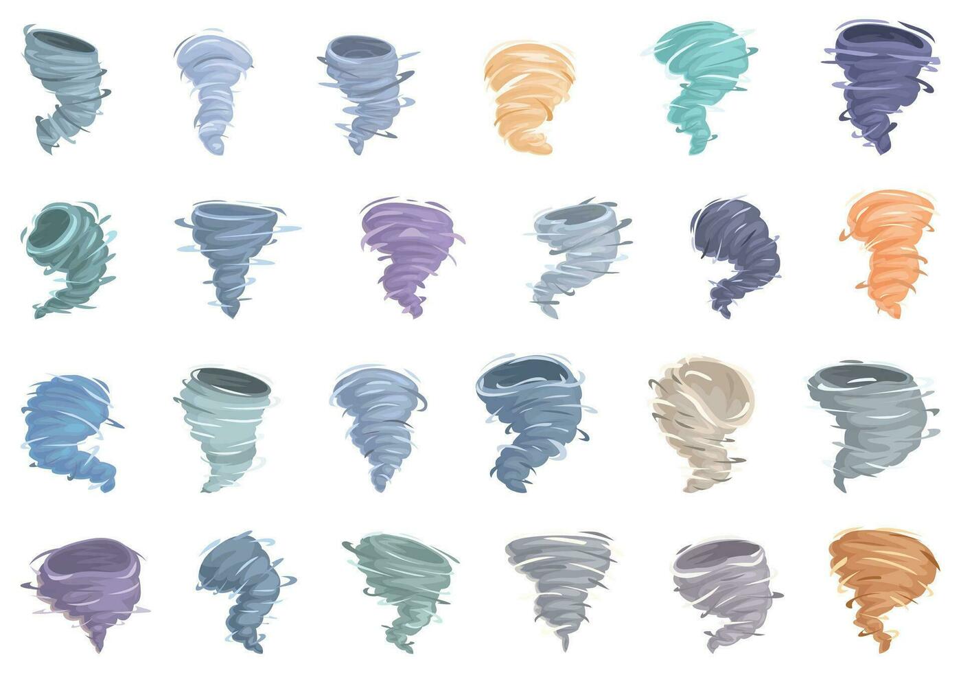 Cyclone twister cloud icons set cartoon vector. Tornado wind effect vector