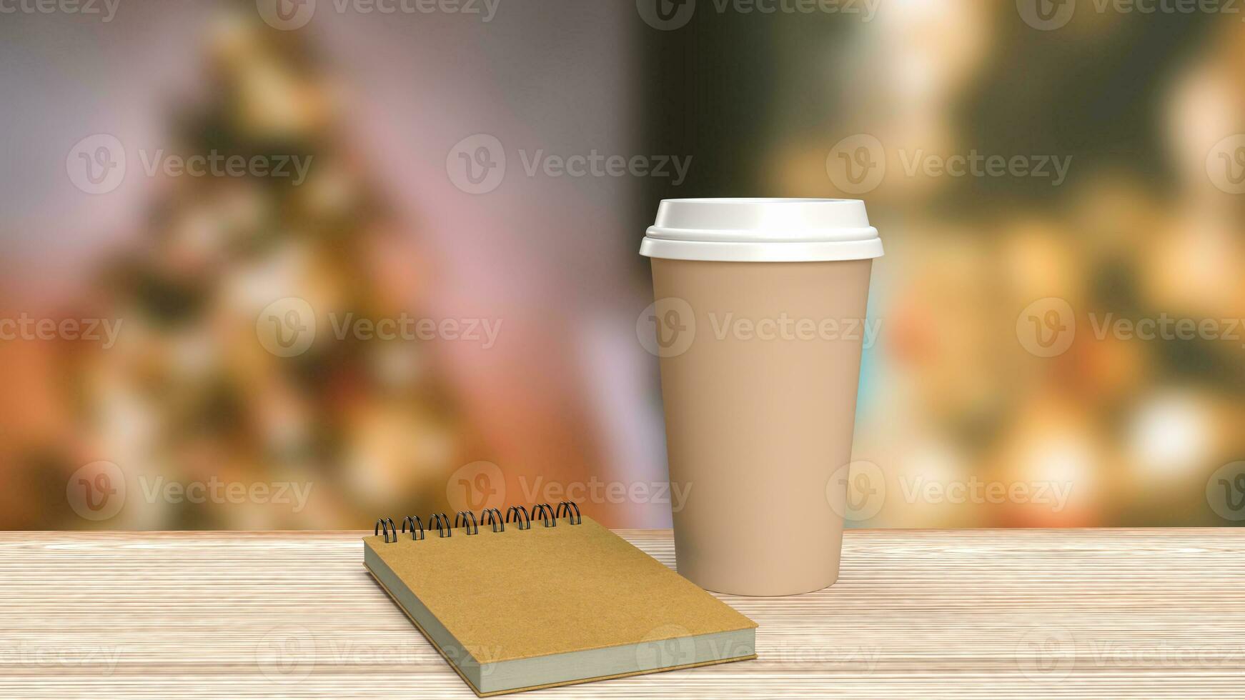 The Coffee cup on wood table for hot drink concept 3d rendering. photo