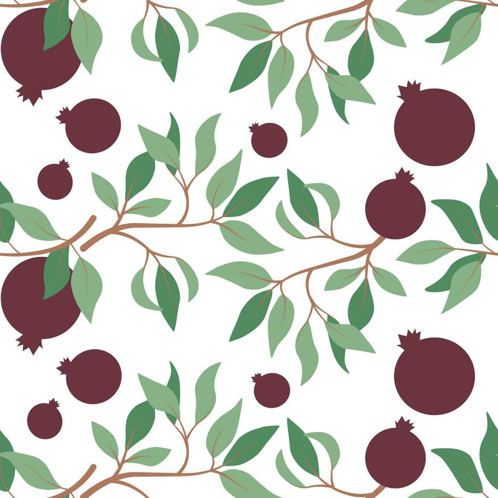Vector seamless pattern with pomegranate branches and leaves. Wallpaper, background, paper or fabric print