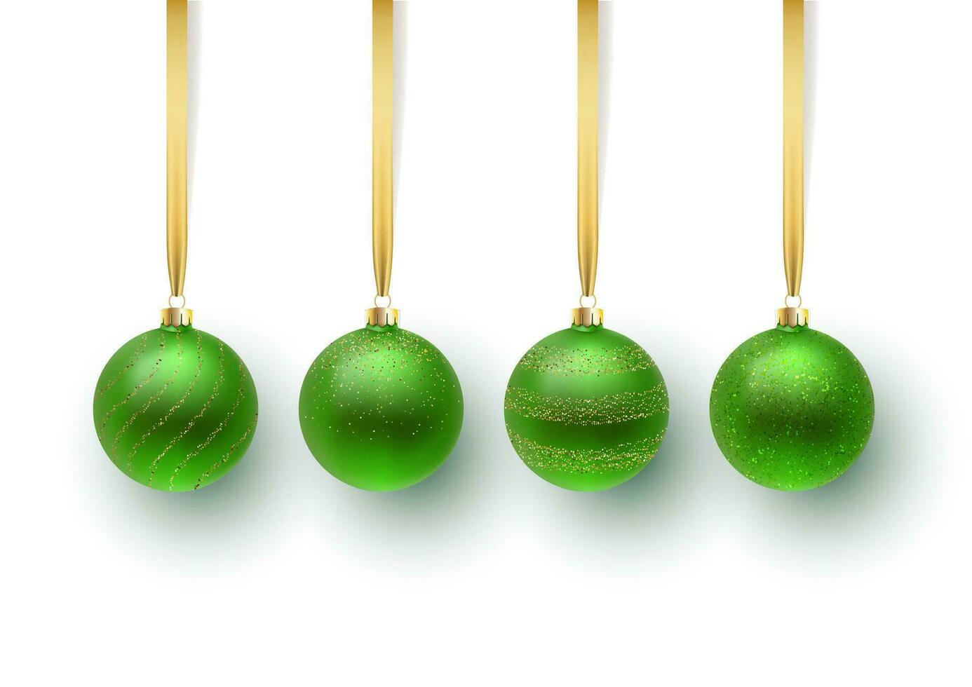 Set of green Christmas ball, with an ornament and spangles.isolated on transparent background. Vector illustration.