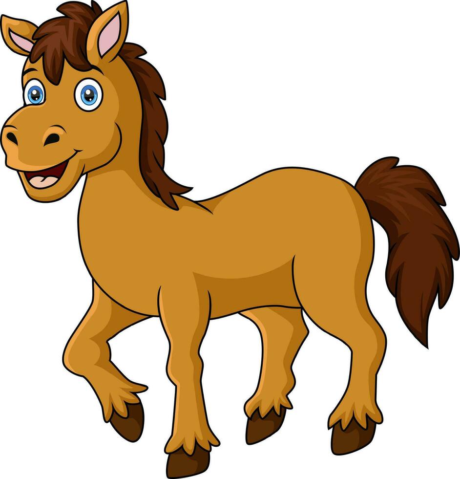 Cute brown horse cartoon on white background vector