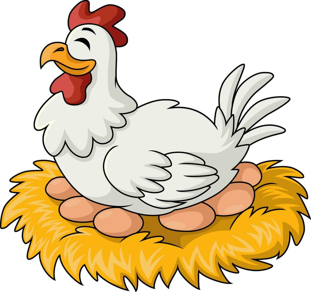 Cute hen cartoon in nest with egg vector