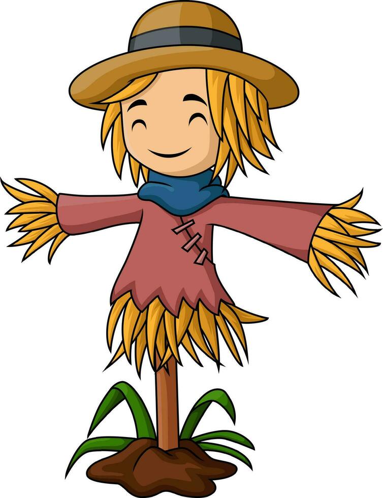 Cute scarecrow cartoon on white background vector