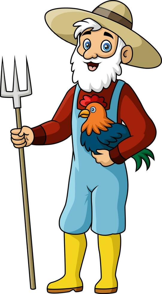 Cute farmer cartoon holding chicken 34320728 Vector Art at Vecteezy