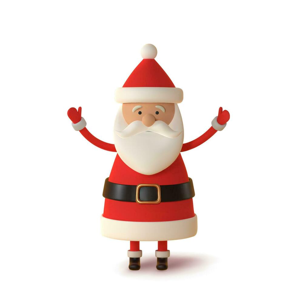 Santa Claus in red clothes, realistic 3d character  isolated on white. For Christmas cards and banners. Vector illustration