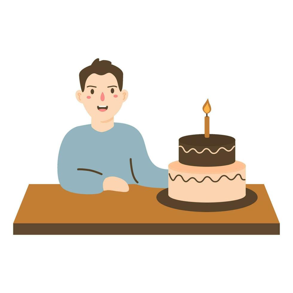 hombre soplo velas en un cumpleaños pastel vector