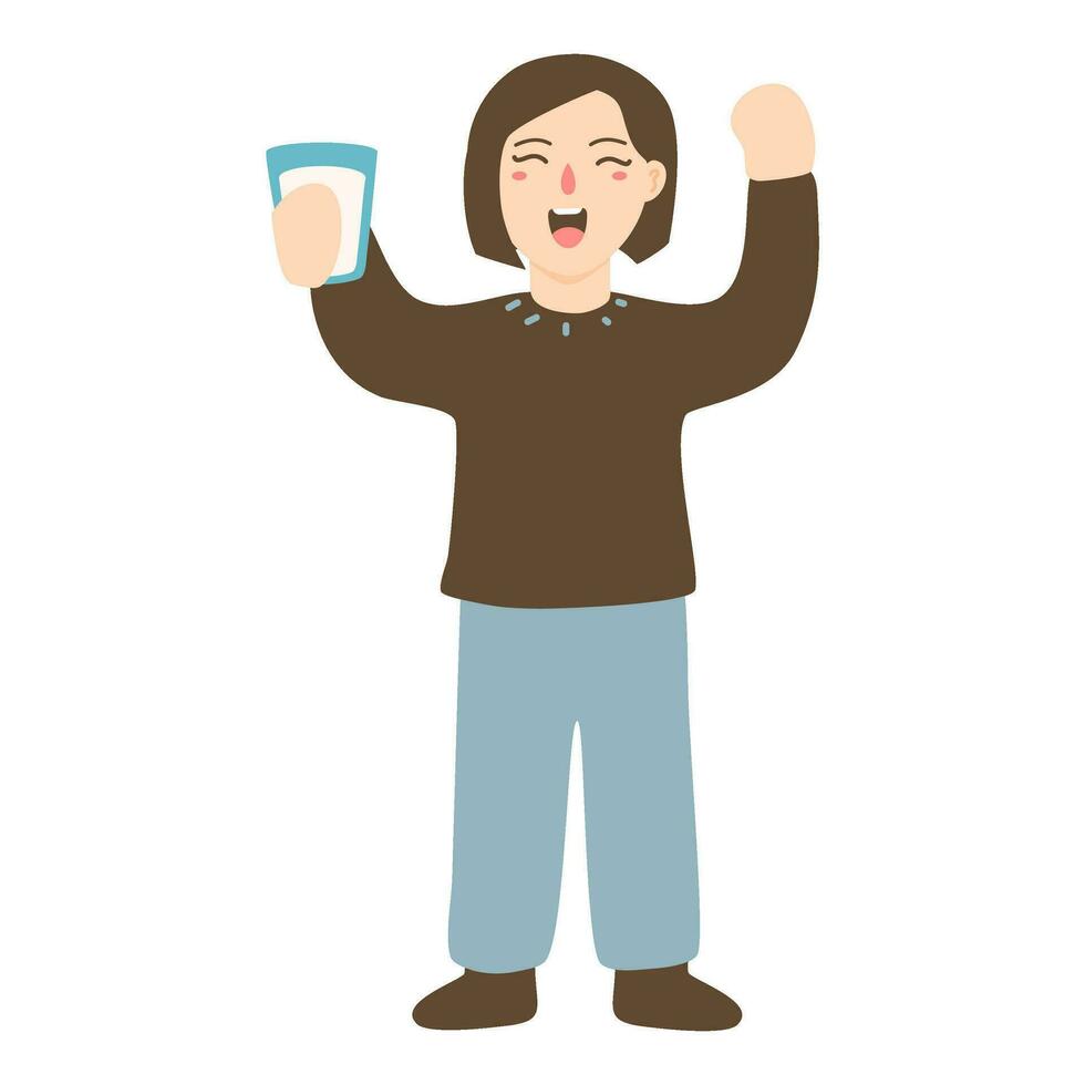 cheerful woman with glass of milk vector