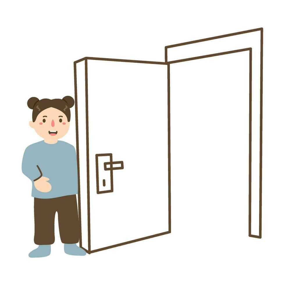 mujer apertura el puerta de su hogar vector