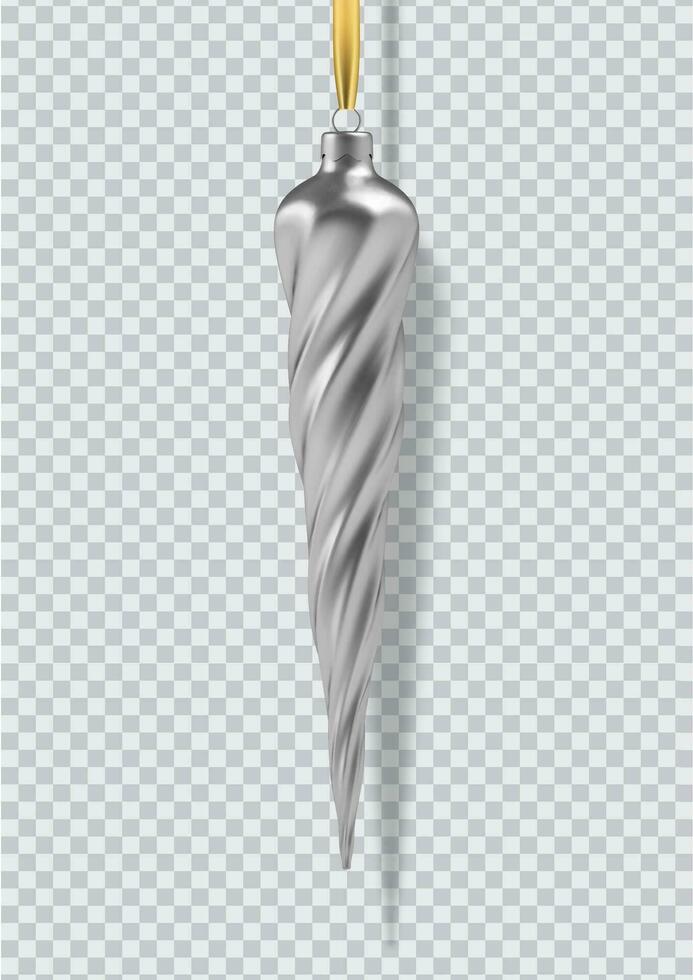 Realistic Gold Christmas tree toy in the form of a icicle, spiral. 3D Illustration object for christmas design, mockup. Vector