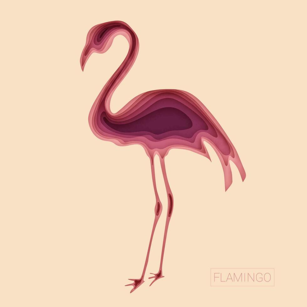 3d paper art illustration. Tropical bird of a flamingo in style paper art. Pink halftone gradients. Design layout for banners presentations, flyers, posters and invitations. Vector illustration