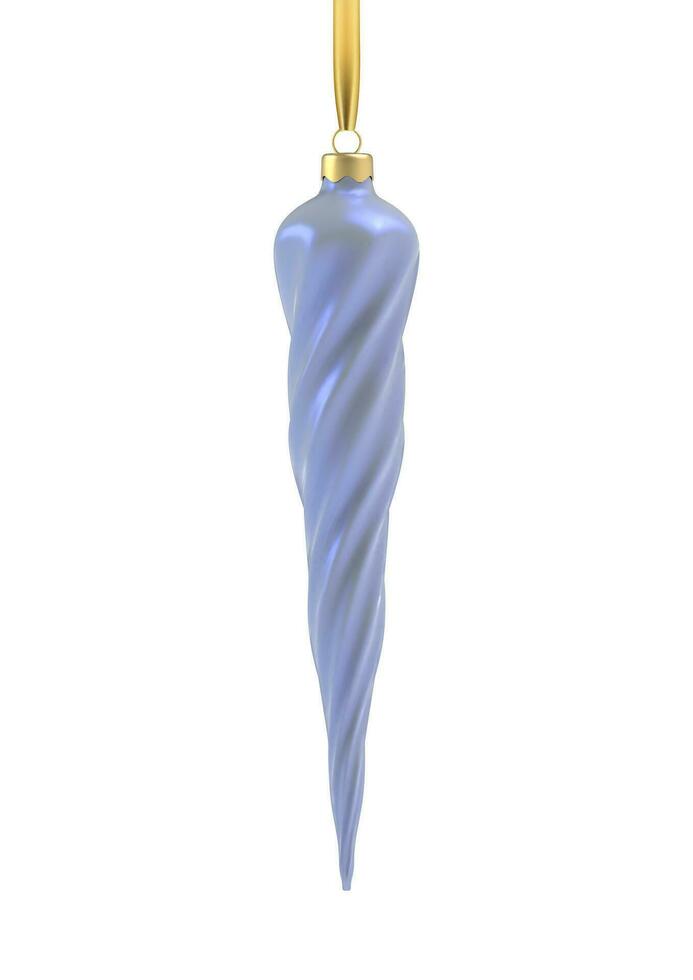 Realistic pearl blue Christmas tree toy in the form of a icicle, spiral. 3D Illustration object for christmas design, mockup. Vector isolated on a white background